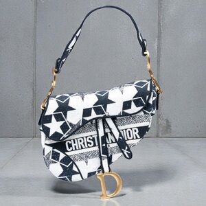 Christian Dior 2021 Embroidered Canvas Stars Saddle Bag